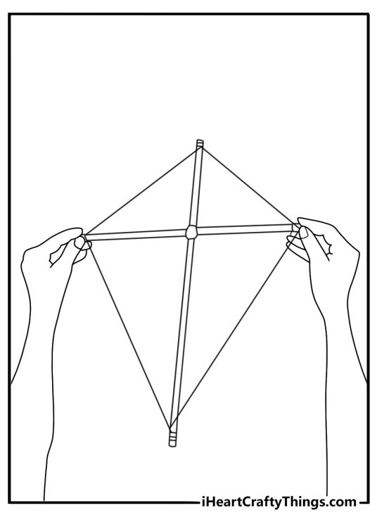 Paper kite making steps with sticks and string simple coloring sheet for kids