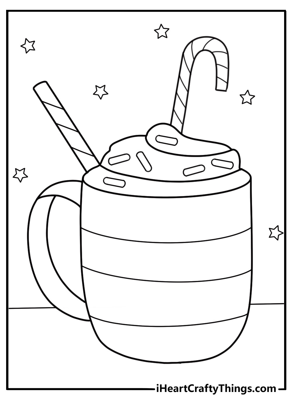 Peppermint hot chocolate with candy cane detailed printable for kids