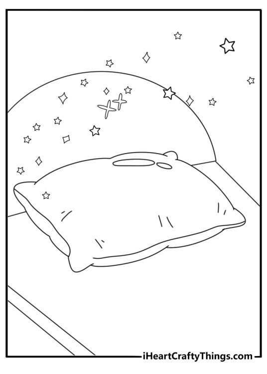 Printable coloring page of a fairy dust path leading to a pillow