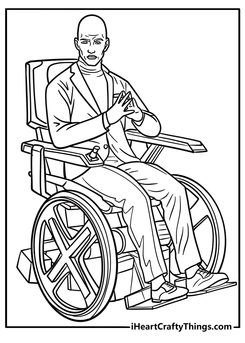 Professor X in his wheelchair using telepathy printable coloring sheet