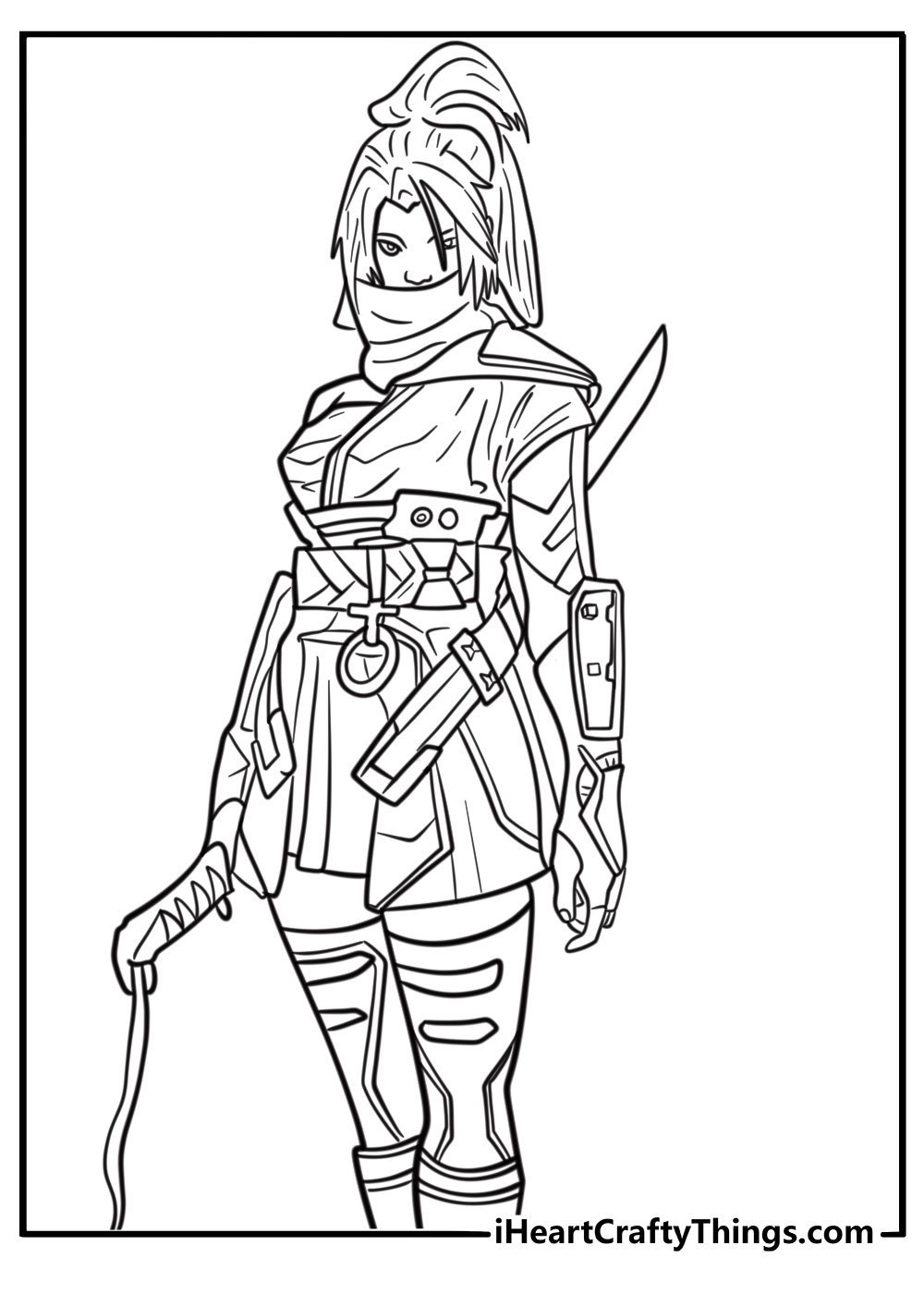 Psylocke with psychic blade in battle detailed coloring sheet