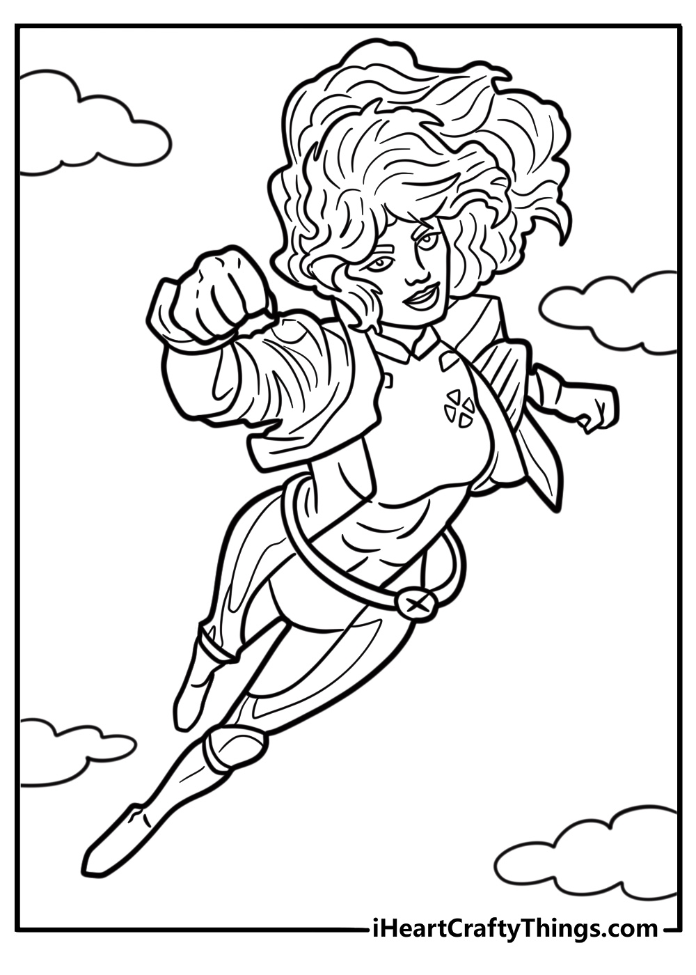 Rogue flying with gloves on fun x men coloring sheet