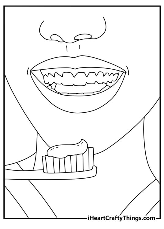Simple Tooth Fairy coloring sheet with a tooth brush toothpaste and clean tooth