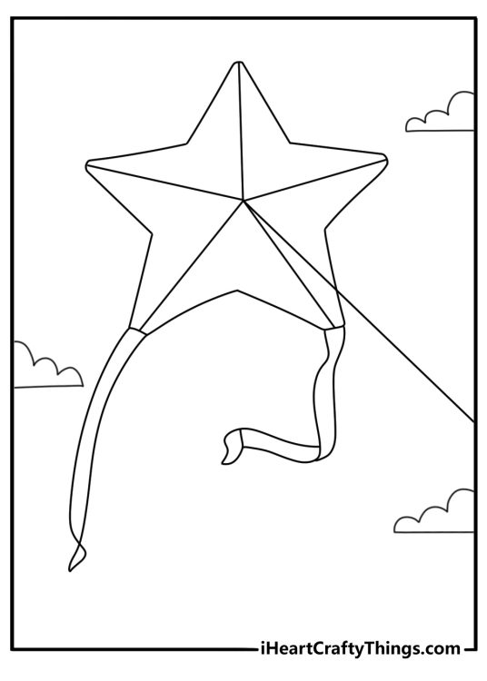 Star shaped kite with small bows decorative coloring sheet pdf
