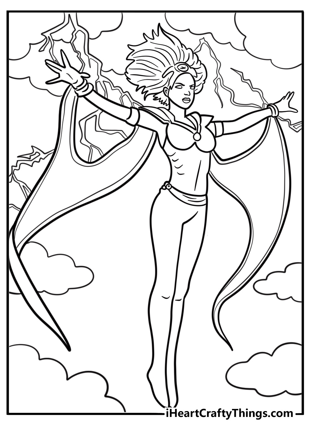 Storm flying above the clouds with lightning detailed coloring sheet