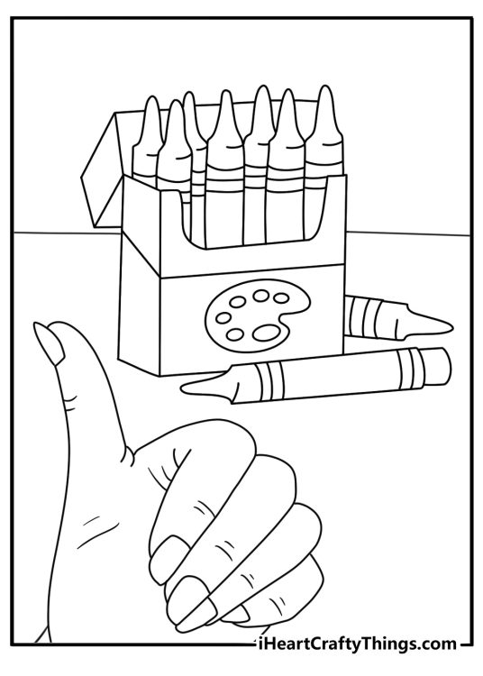 Teacher coloring page showing a teacher organizing crayons in small boxes