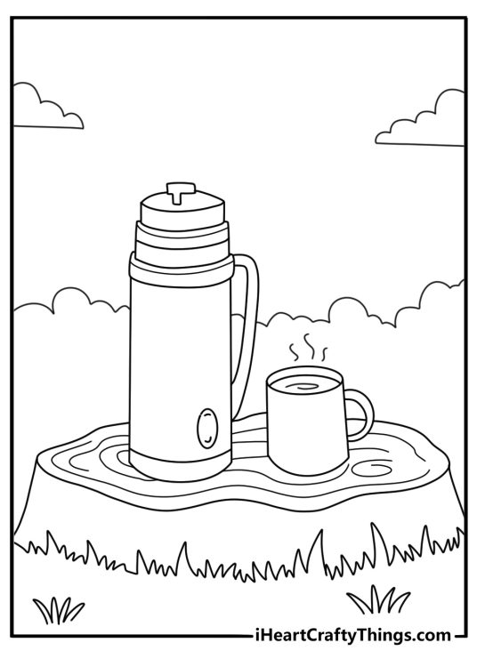 Thermos flask and travel cup hot chocolate coloring page pdf