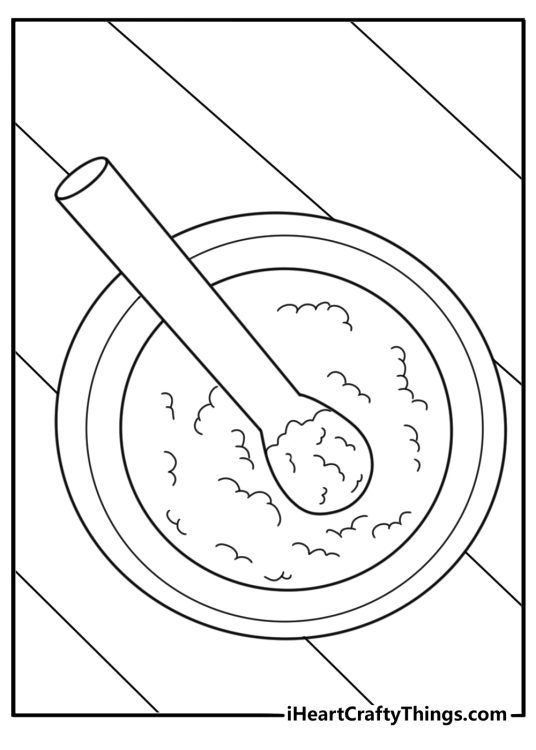 Vintage cocoa tin and wooden spoon easy coloring sheet