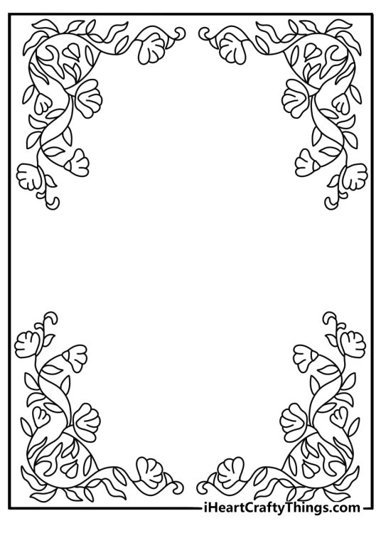 Vintage coloring page for adults with Art Nouveau flowers in a border