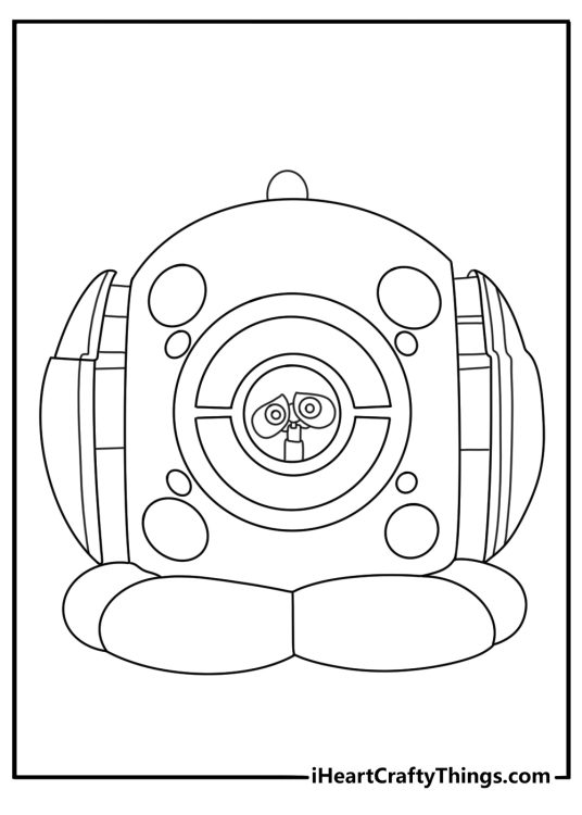 Wall E rides an escape pod in this simple space coloring sheet