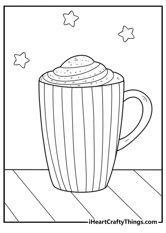 White hot chocolate in ceramic mug cozy coloring sheet pdf