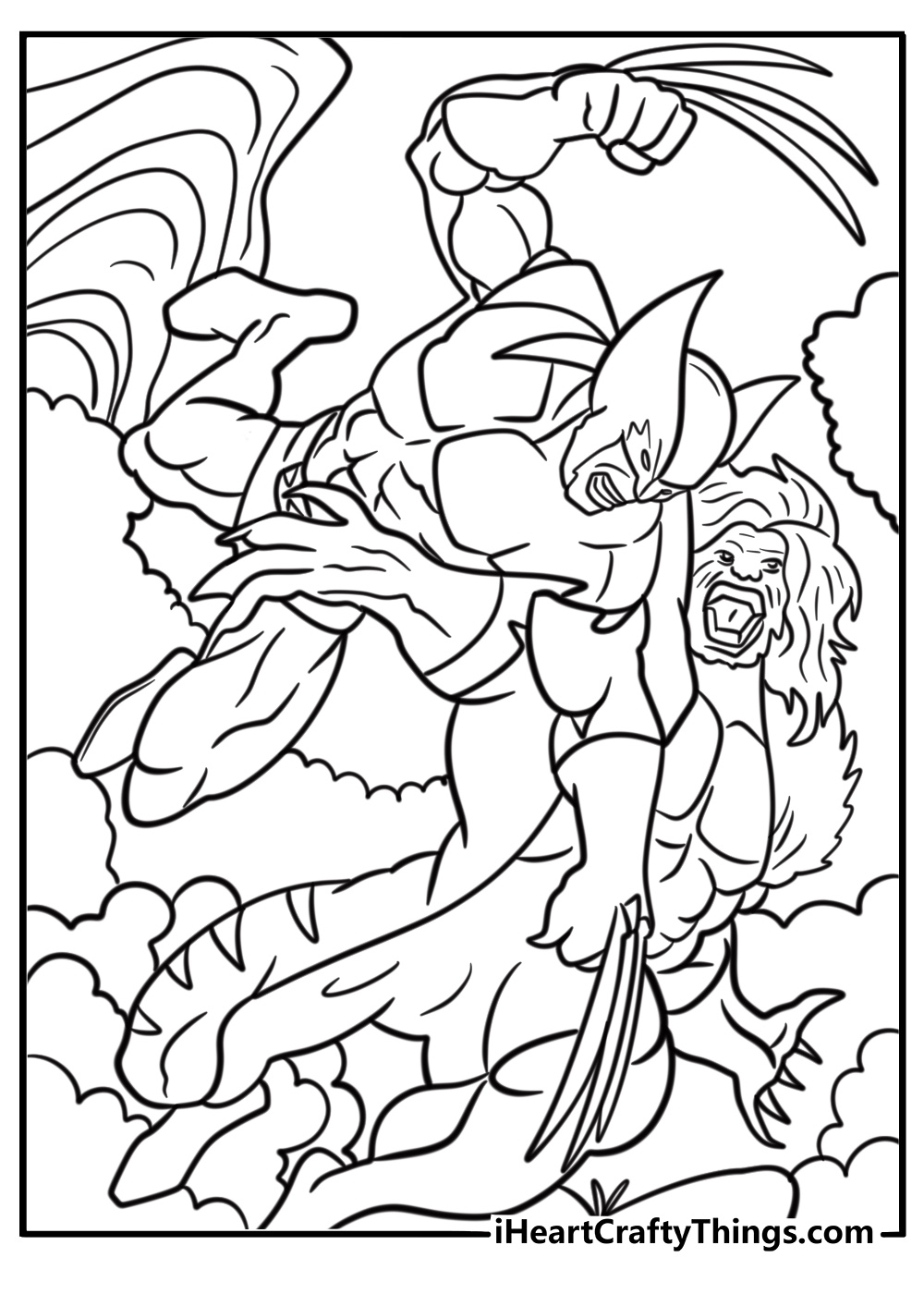 Wolverine and Sabretooth fighting in the snow fun coloring sheet