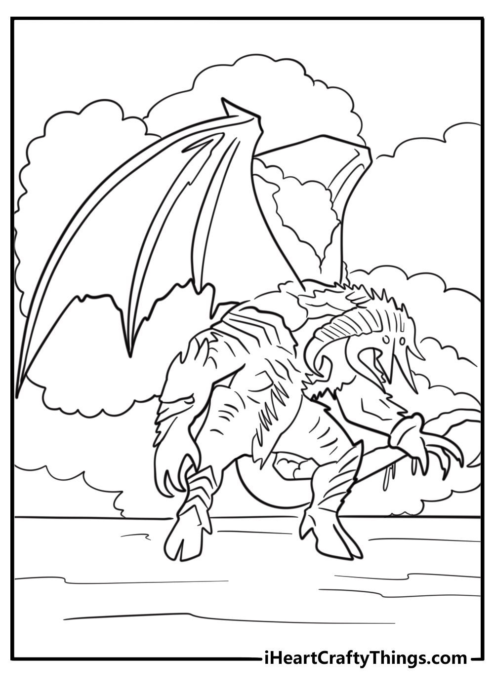 A Balrog with fiery wings in Moria fun coloring sheet