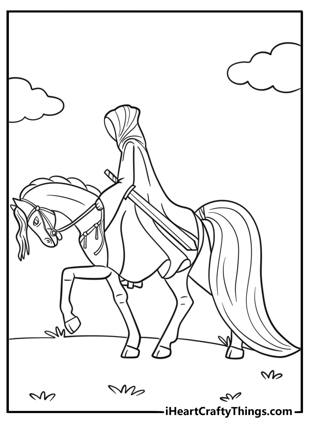 A Nazgül on horseback with a sword fun coloring sheet