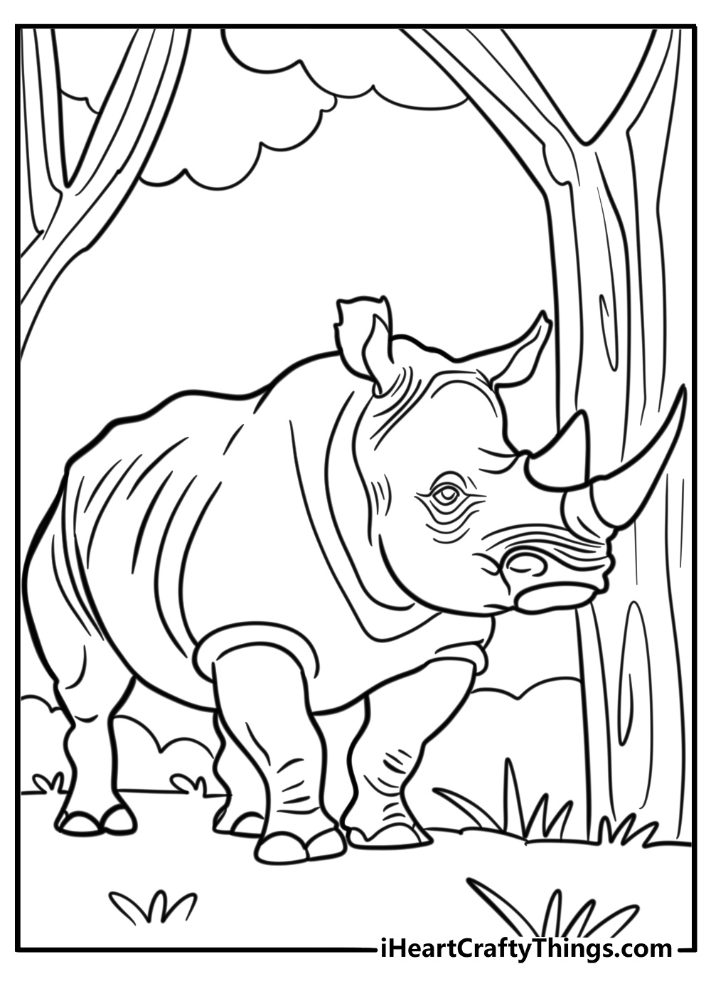 African rhino in the wild printable coloring page