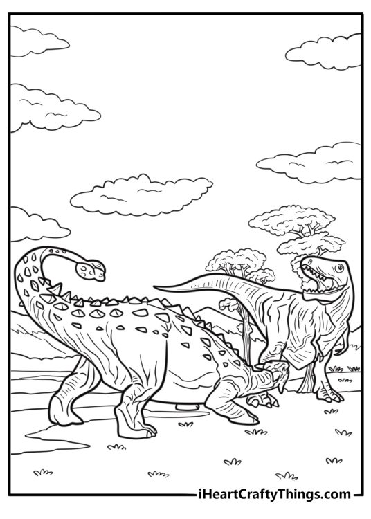 Ankylosaurus facing a predator fun dinosaur coloring sheet