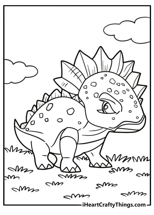 Ankylosaurus looking for food in a lush jungle coloring page