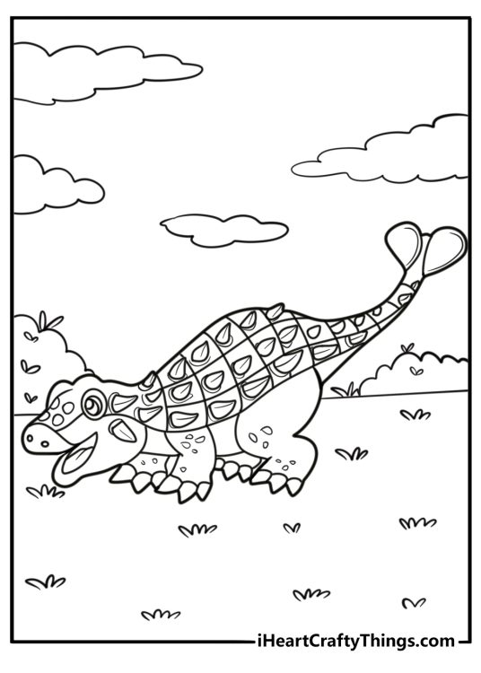 Ankylosaurus swinging its club tail free coloring page pdf