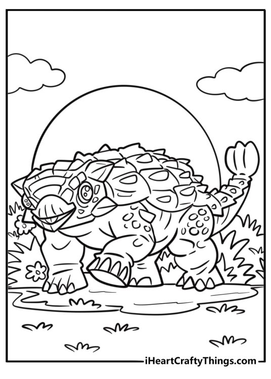 Ankylosaurus with a spiky back and strong legs free coloring page pdf