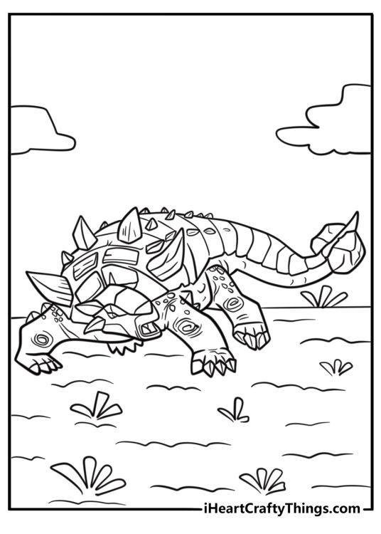Ankylosaurus with sharp tail club ready to defend coloring sheet