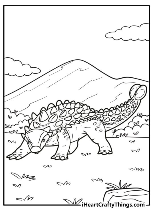 Ankylosaurus with thick armor plates free coloring page pdf