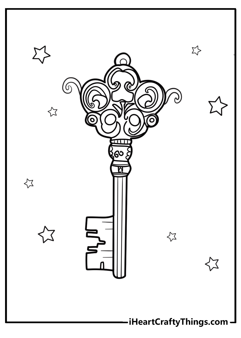 Antique key with intricate designs free printable coloring page