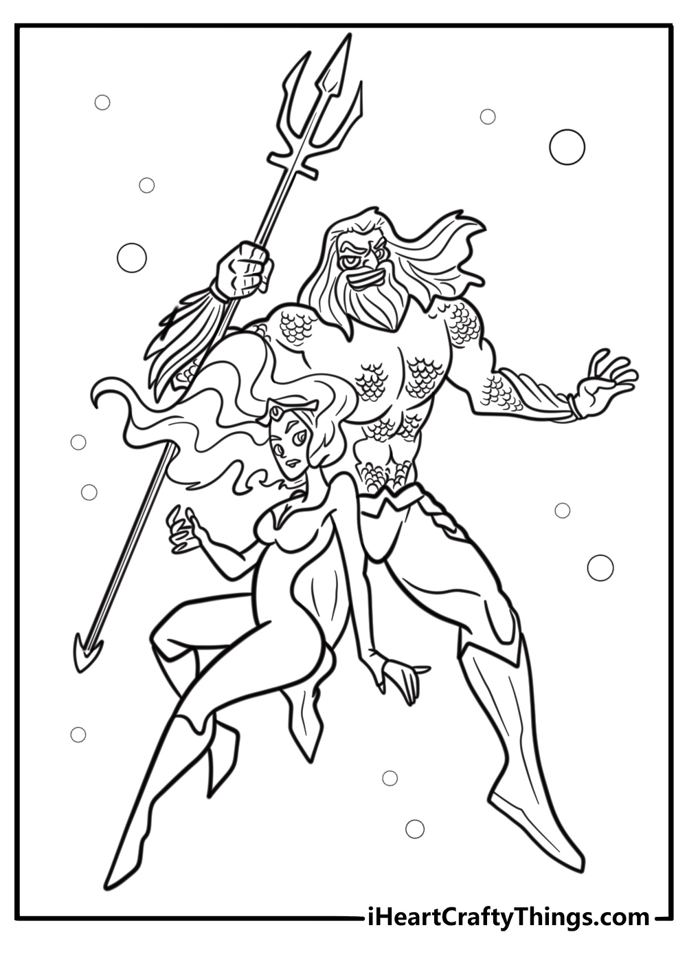 Aquaman and mera together coloring page for kids