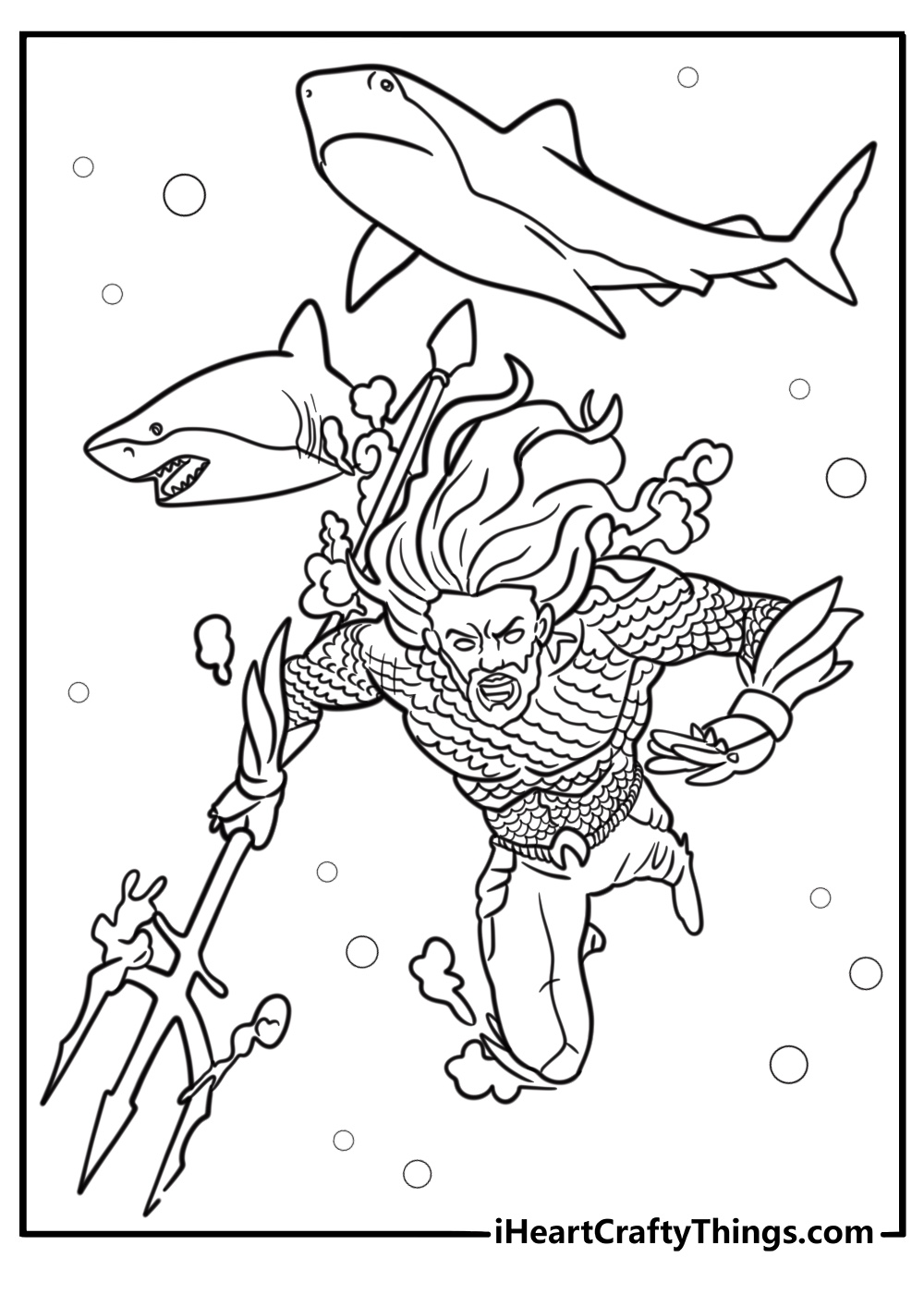 Aquaman fighting underwater creatures coloring page