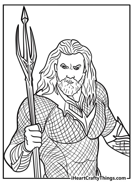 Aquaman holding his trident coloring page for kids