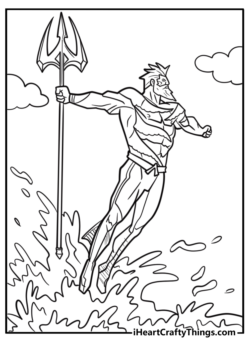 Aquaman in action jumping out of water fun coloring sheet