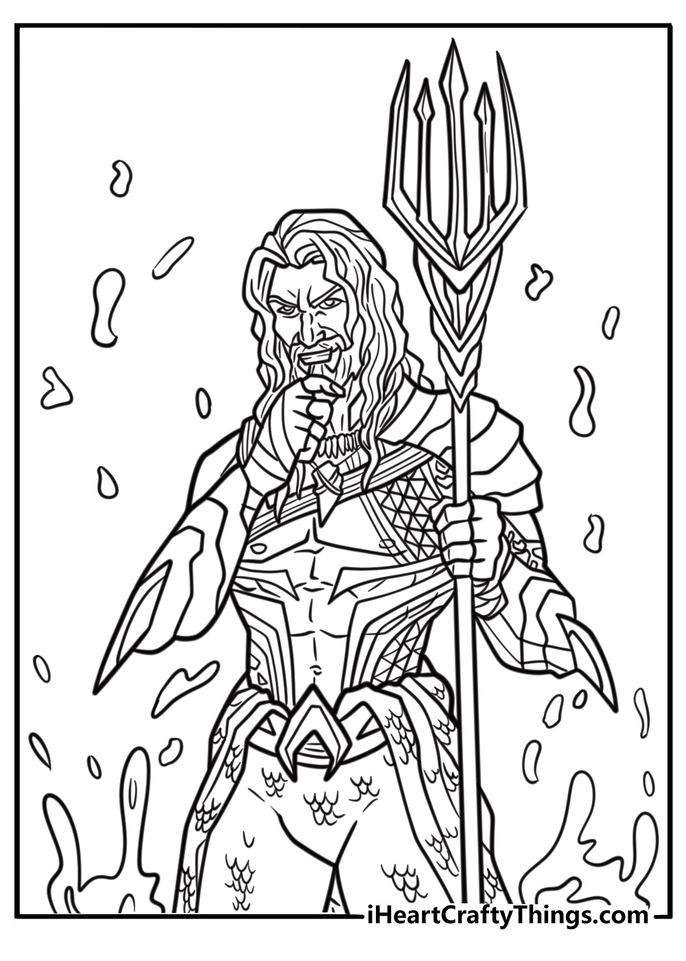 Aquaman in his golden armor detailed coloring sheet