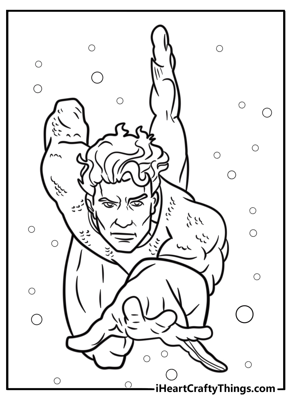 Aquaman rescuing a diver detailed coloring sheet