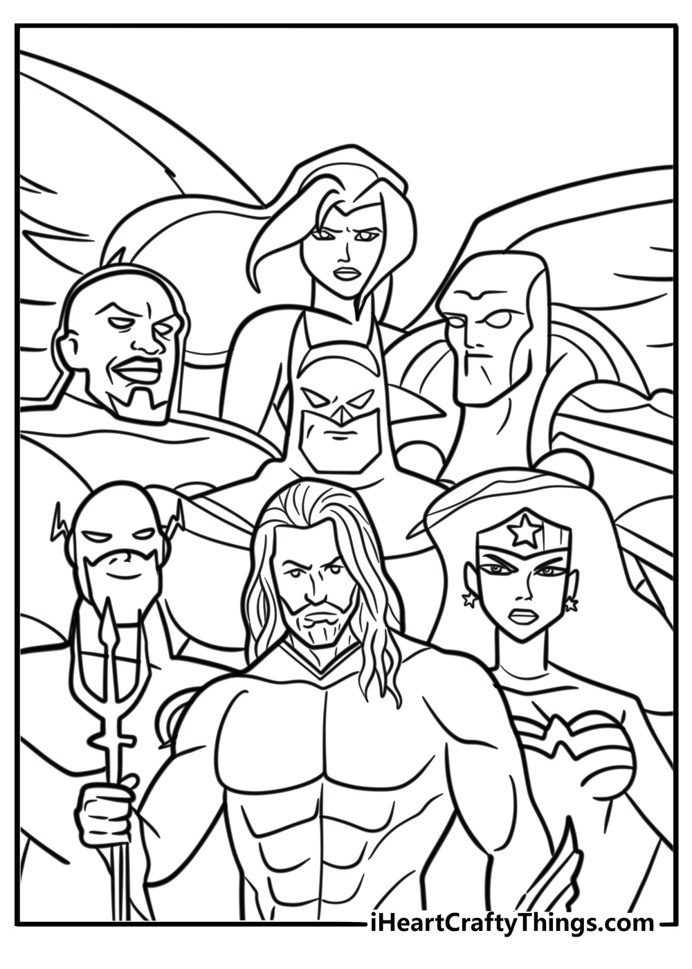 Aquaman standing with Justice League printable coloring page