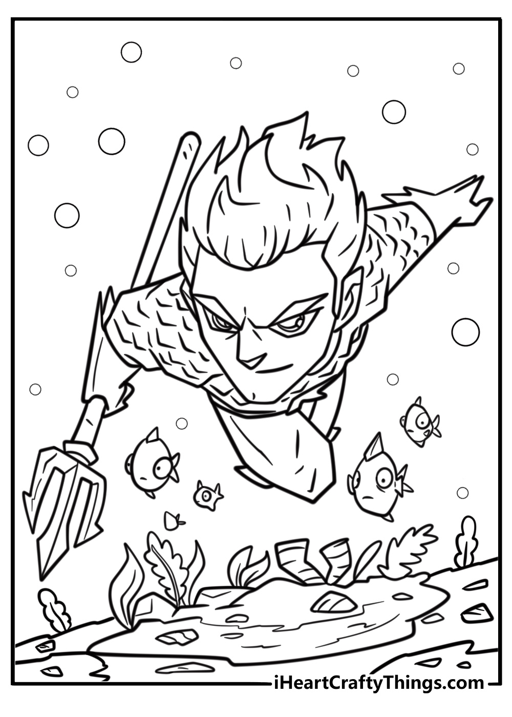 Aquaman swimming underwater detailed coloring sheet