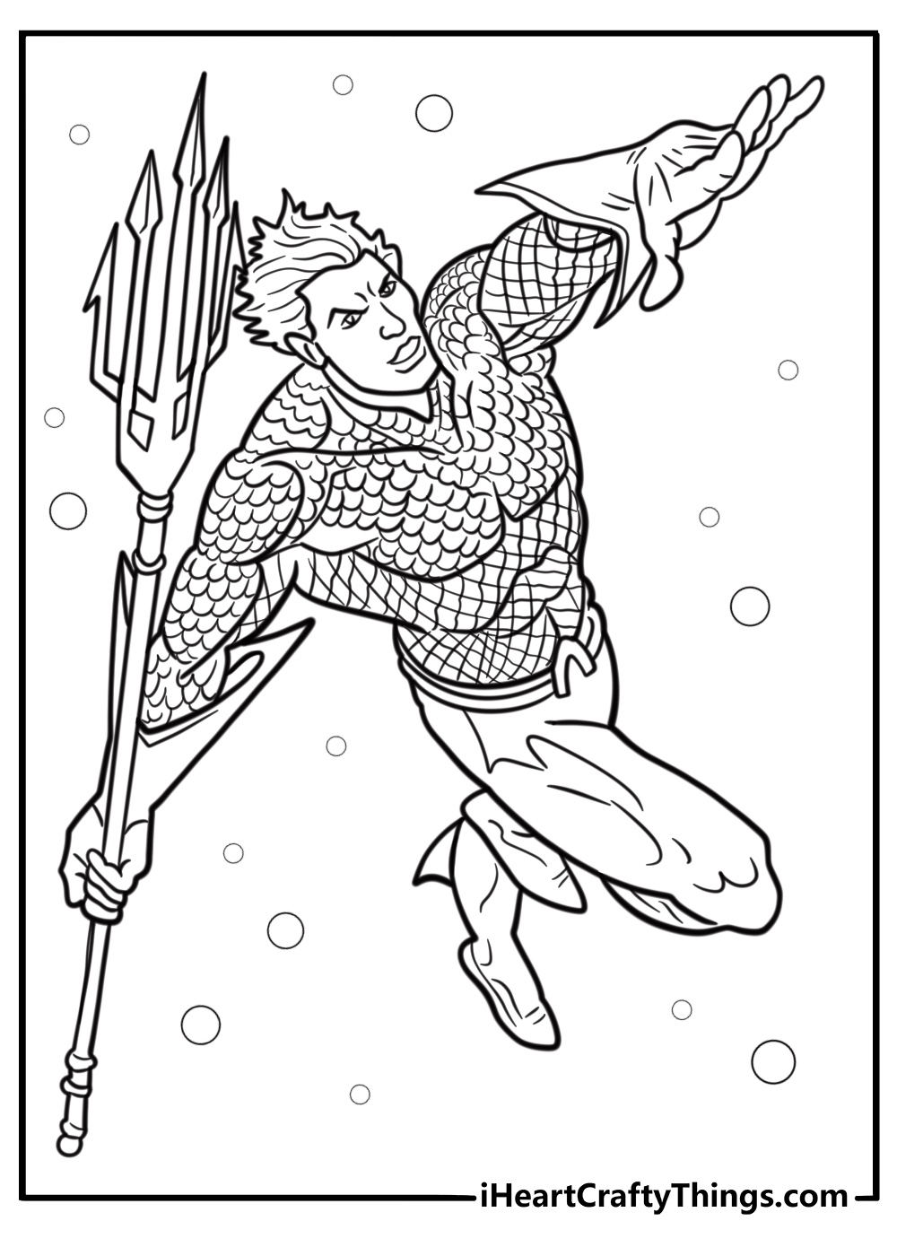 Aquaman using his trident detailed coloring sheet