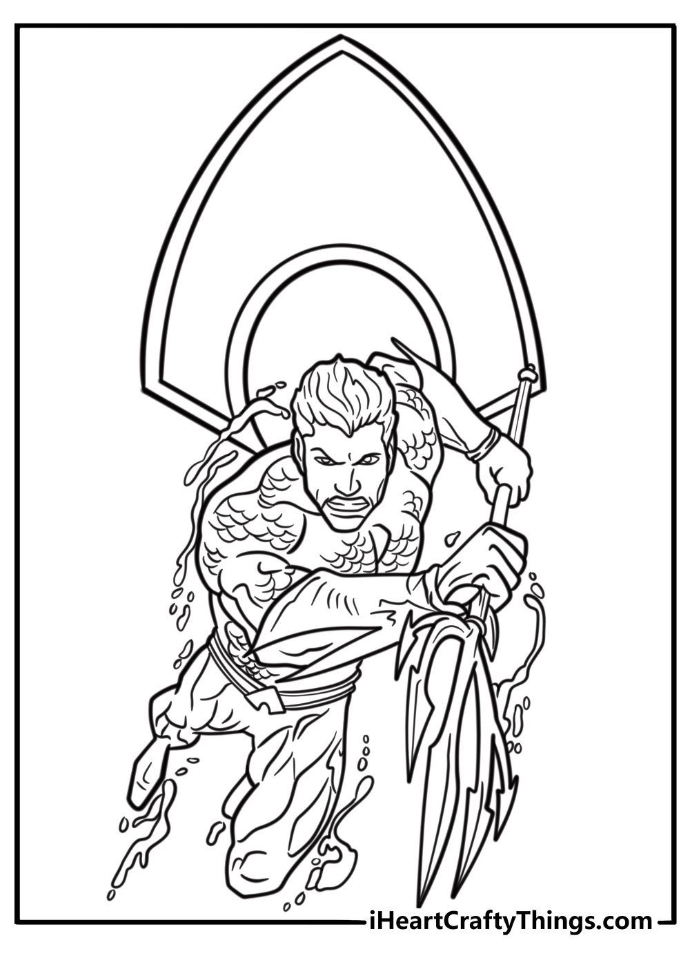 Aquaman with glowing eyes using his powers free coloring page pdf