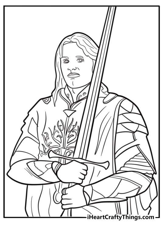 Aragorn with his sword ready for battle coloring page