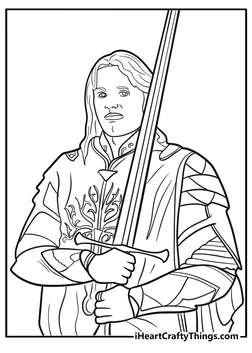 Aragorn with his sword ready for battle coloring page