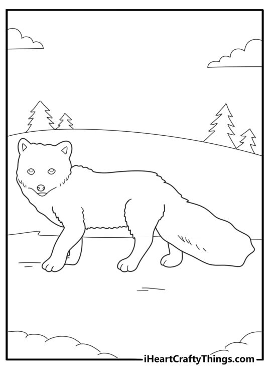 arctic fox walking across icy ground free coloring sheet