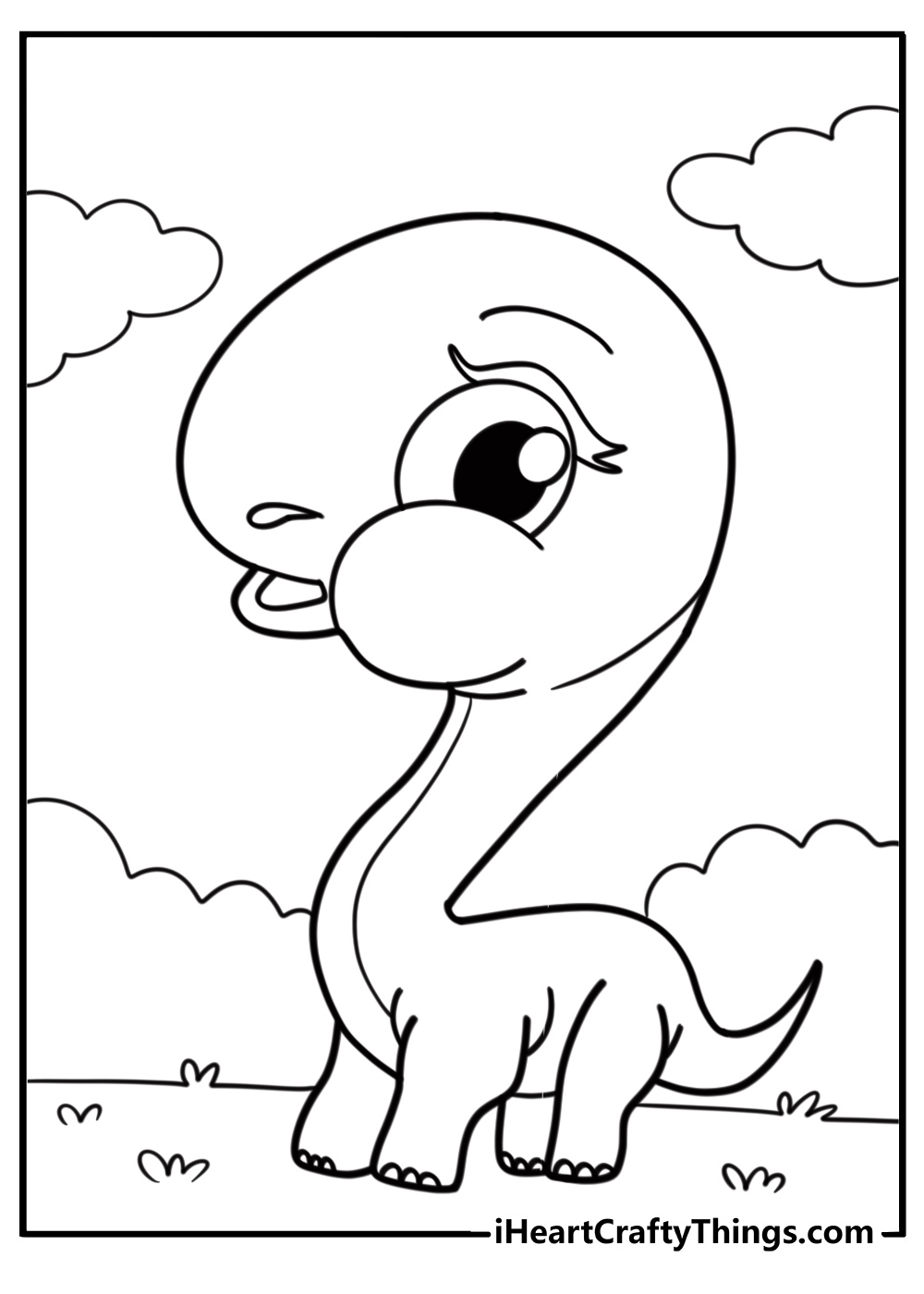 Baby brachiosaurus with big eyes fun printable coloring sheet