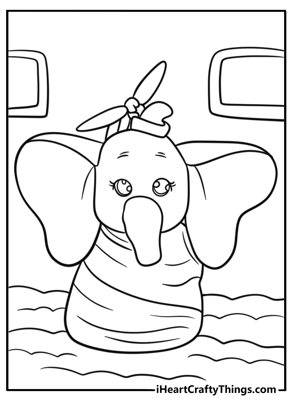 Baby Dumbo wrapped in a blanket detailed coloring sheet