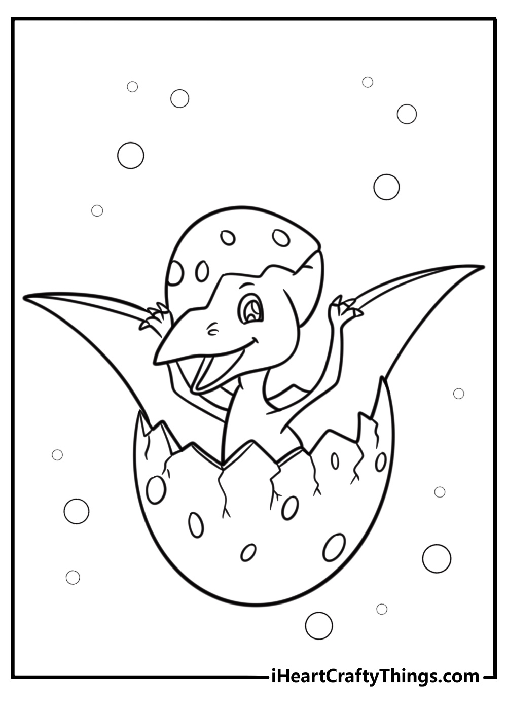 Baby pterodactyl hatching from an egg detailed coloring sheet