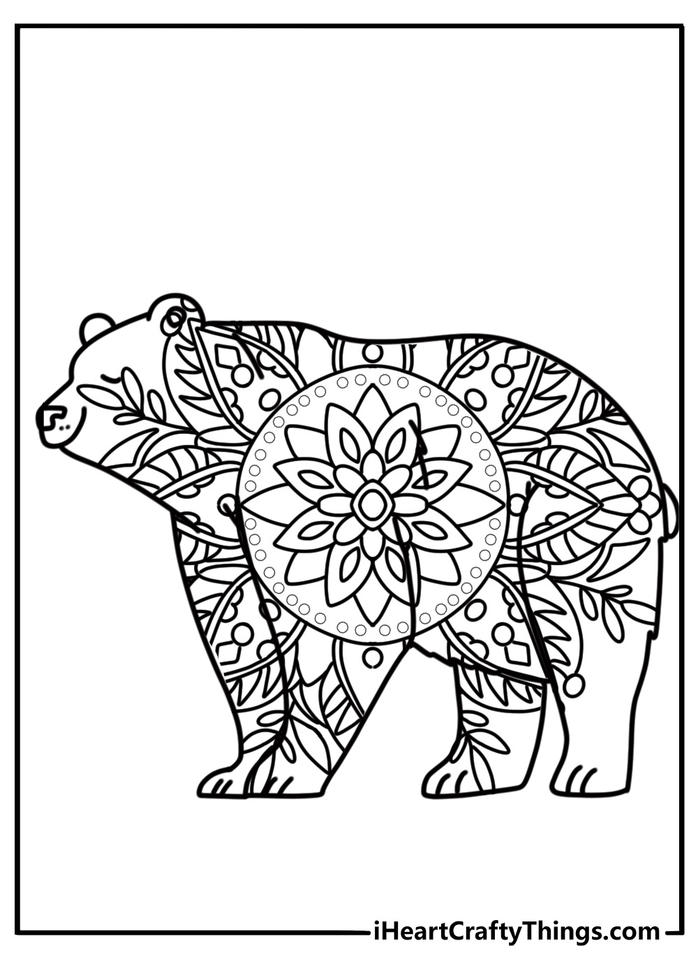 Bear mandala with tribal style patterns free coloring page pdf