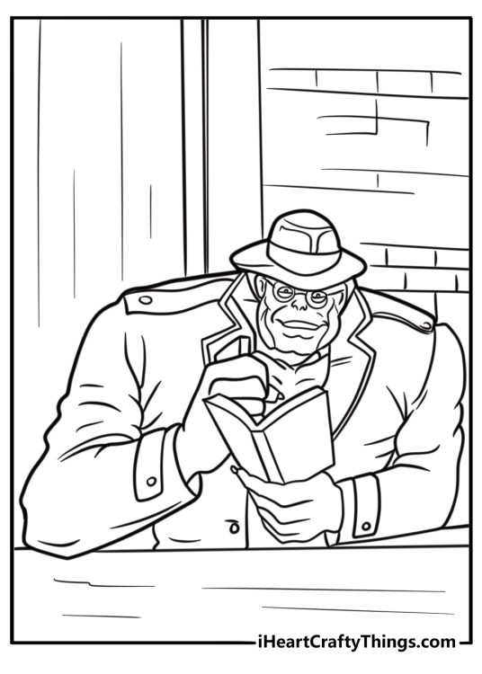 Beast reading a book in the X Mansion library detailed coloring sheet