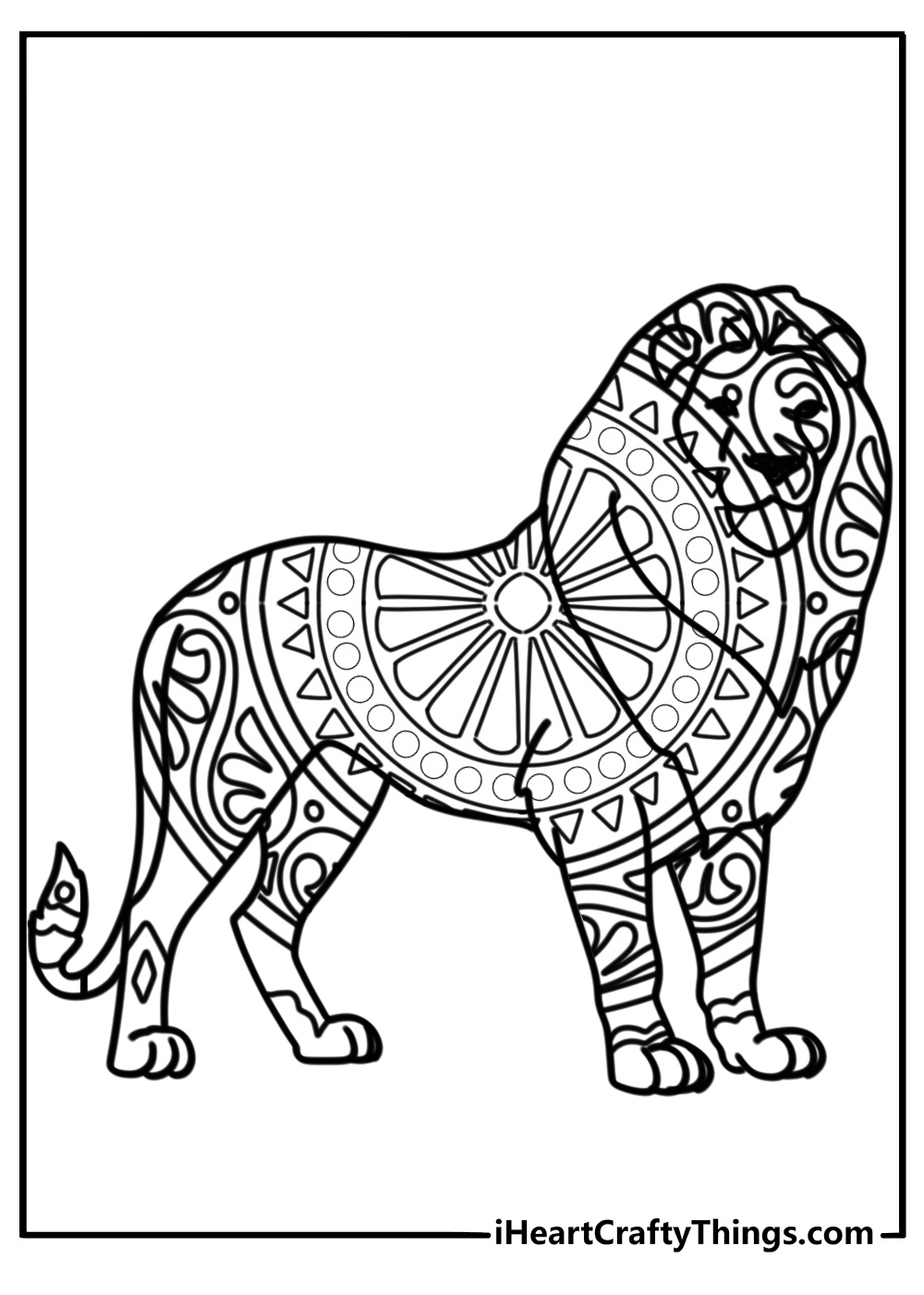 Beautiful lion mandala with detailed patterns coloring sheet