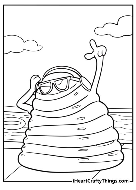 Blobby with sunglasses at the pool free printable coloring page