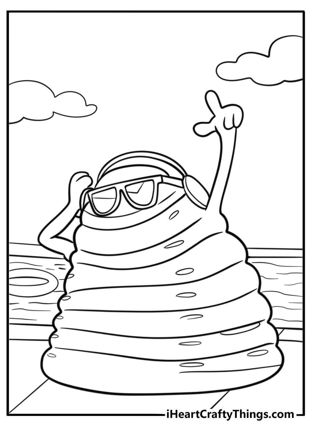 Blobby with sunglasses at the pool free printable coloring page