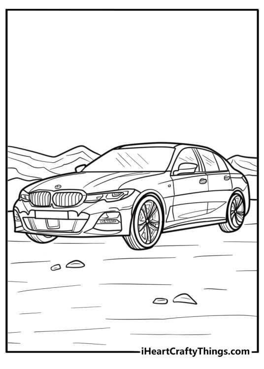 BMW 3 series sedan with sleek design coloring page
