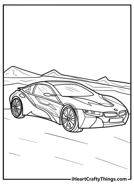 BMW concept car with futuristic design detailed coloring sheet