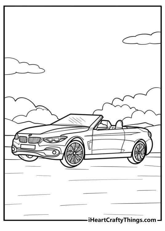 BMW convertible with the top down free printable coloring page